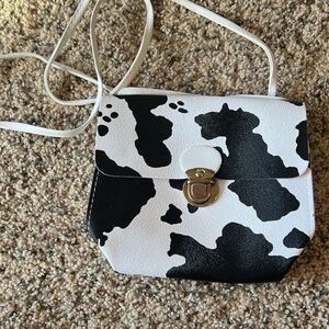 Cow Print Faux Leather Purse Crossbody 7”x6”x3" Gold Clasp Hand & Shoulder NWOT